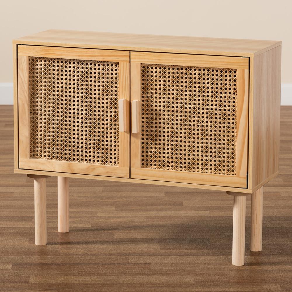 Rattan and Natural Brown Finished Wood 2-Door Sideboard Buffet. Picture 20