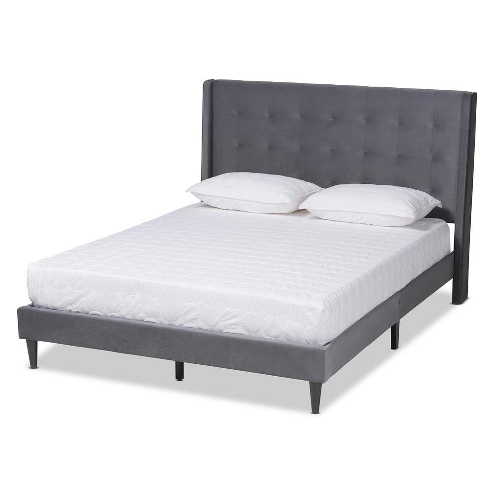 Dark Brown Finished Wood Queen Size Platform Bed. Picture 11