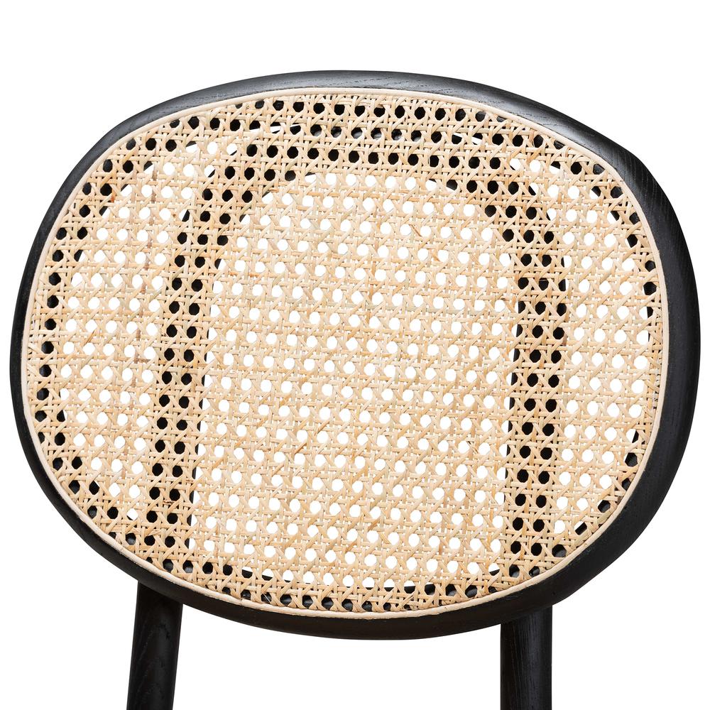 Brown Woven Rattan and Black Wood 2-Piece Cane Dining Chair Set. Picture 12