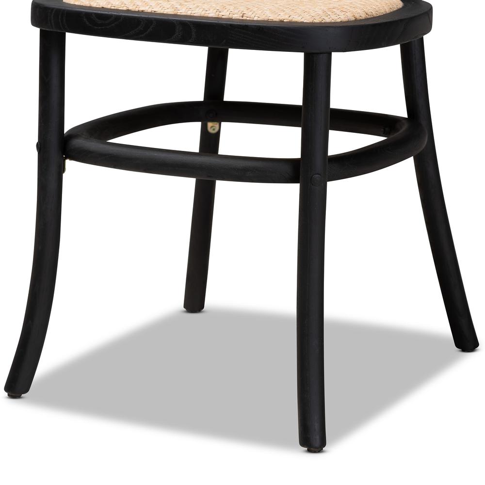 Brown Woven Rattan and Black Wood 2-Piece Cane Dining Chair Set. Picture 13