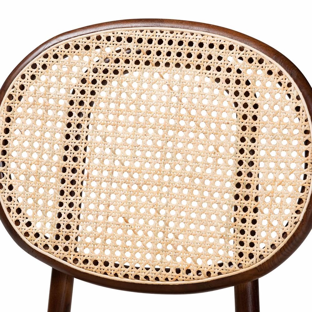 Brown Woven Rattan and Walnut Brown Wood 2-Piece Cane Dining Chair Set. Picture 12