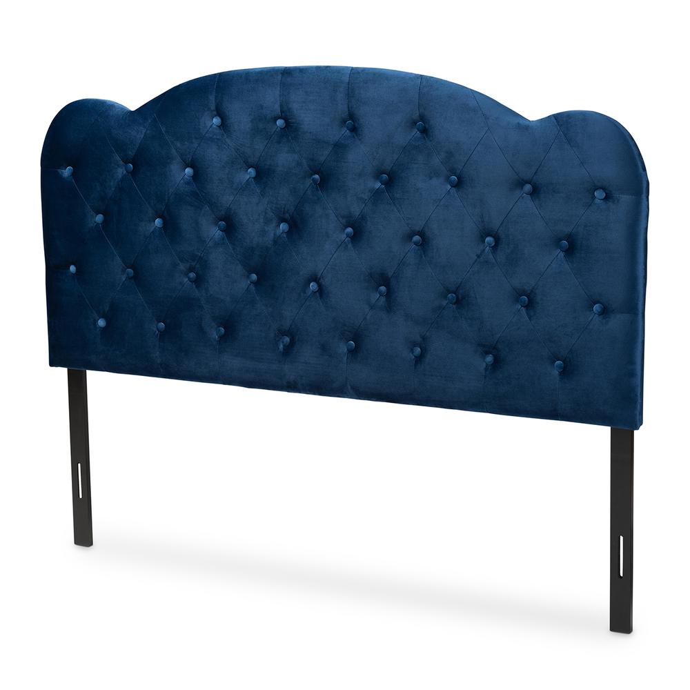 Navy Blue Velvet Fabric Upholstered Queen Size Headboard. Picture 9