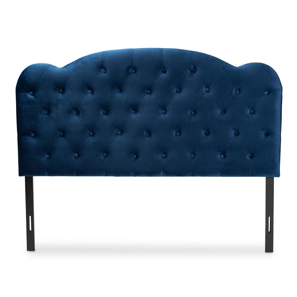 Navy Blue Velvet Fabric Upholstered Queen Size Headboard. Picture 10