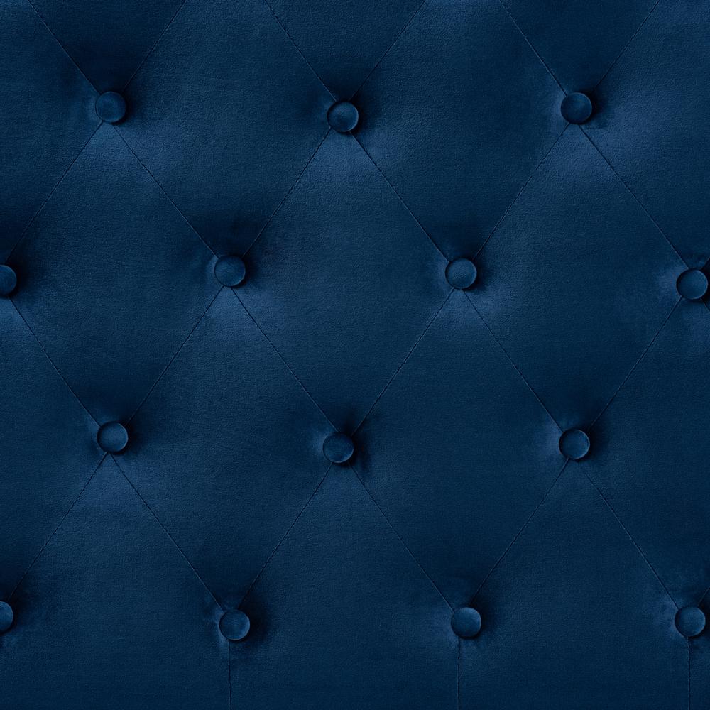 Navy Blue Velvet Fabric Upholstered Queen Size Headboard. Picture 11