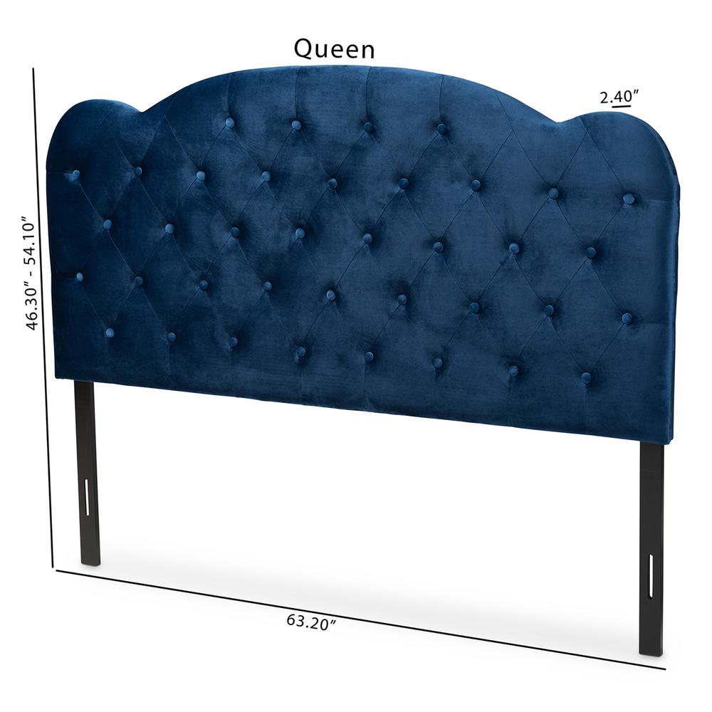 Navy Blue Velvet Fabric Upholstered Queen Size Headboard. Picture 15