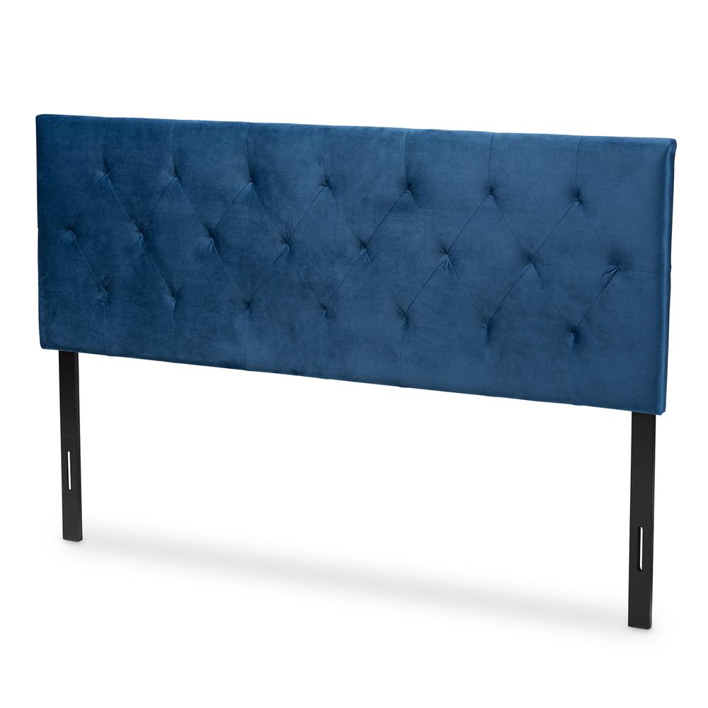 Navy Blue Velvet Fabric Upholstered Full Size Headboard. Picture 9