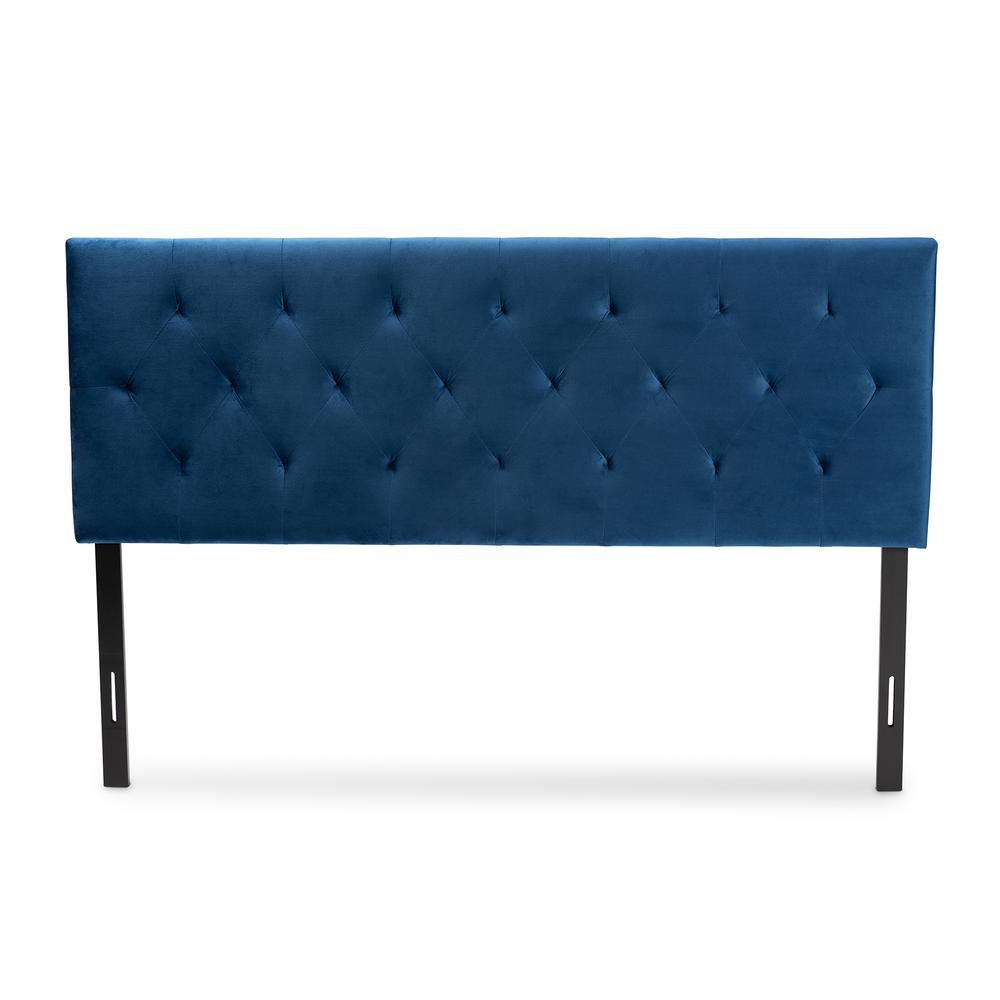 Navy Blue Velvet Fabric Upholstered Full Size Headboard. Picture 10
