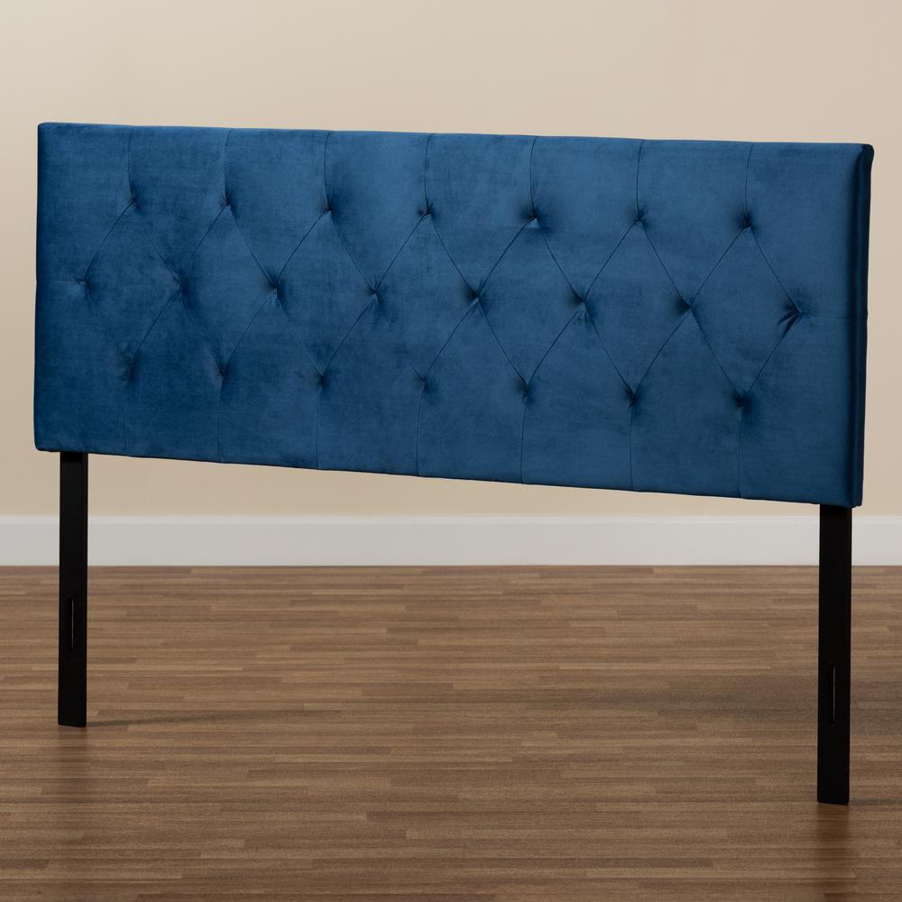 Navy Blue Velvet Fabric Upholstered Full Size Headboard. Picture 13