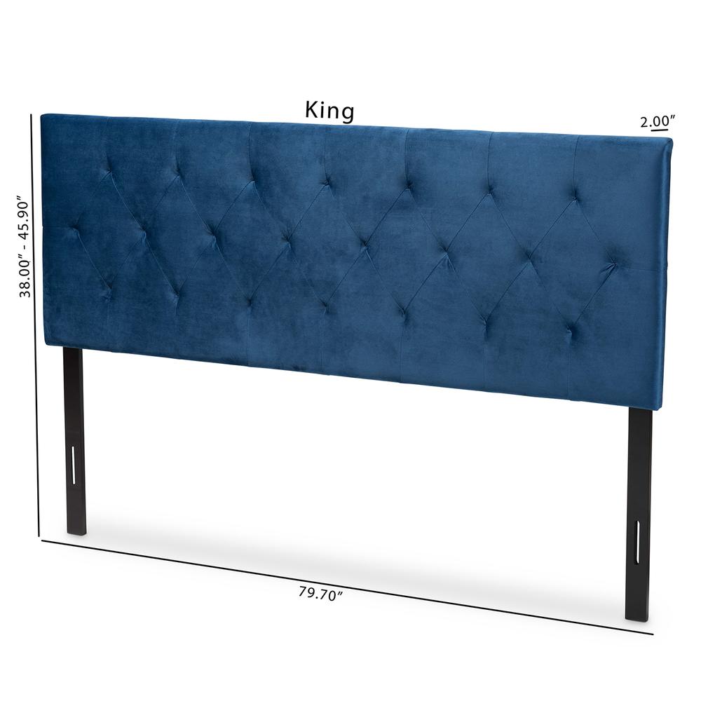 Navy Blue Velvet Fabric Upholstered Full Size Headboard. Picture 16