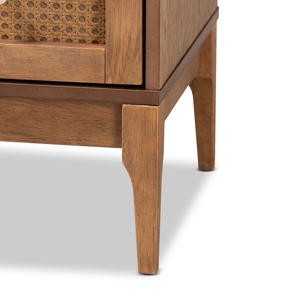 Ramiel Mid-Century Modern Ash Walnut Finished Wood and Rattan 4-Drawer Chest. Picture 16