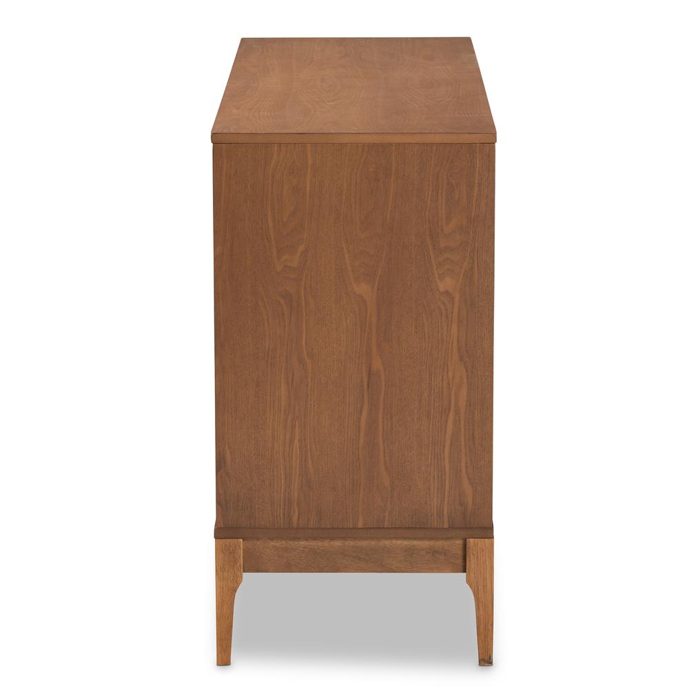 Ramiel Mid-Century Modern Ash Walnut Finished Wood and Rattan 6-Drawer Dresser. Picture 14