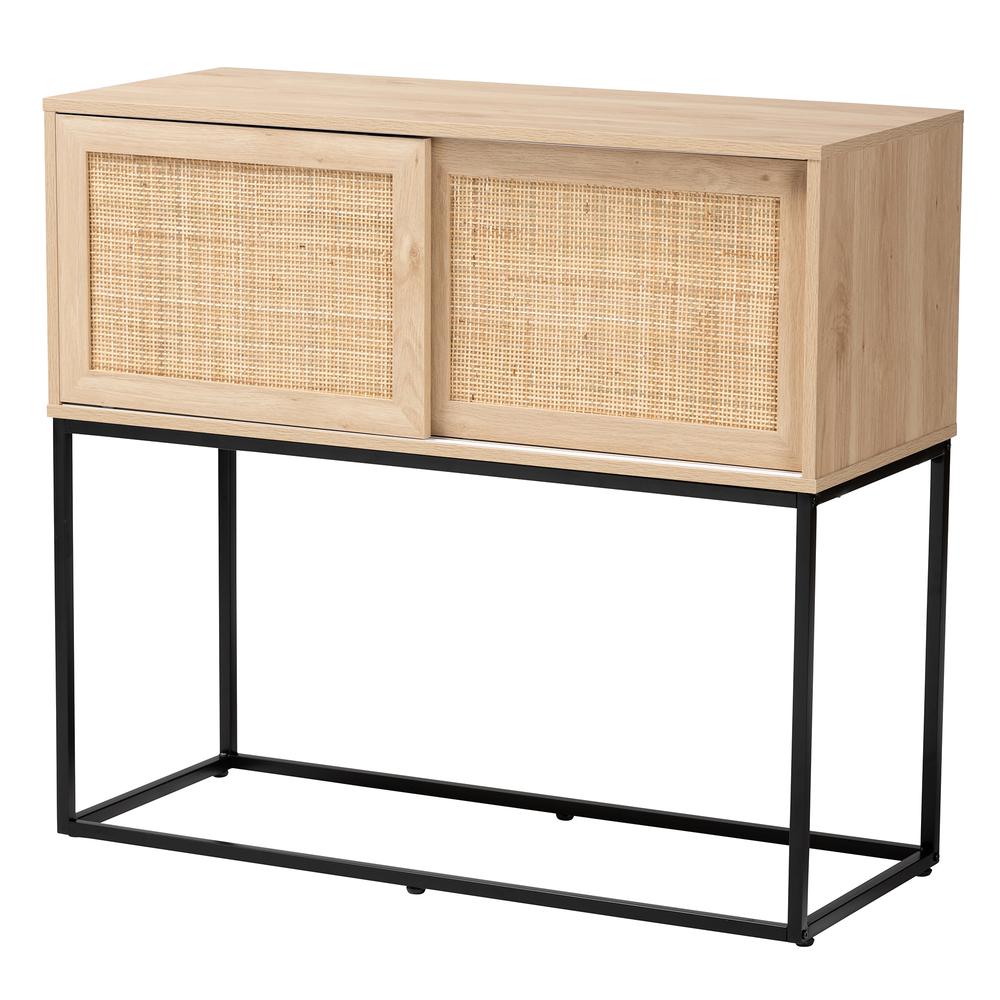 Transitional Natural Brown Finished Wood and Natural Rattan Sideboard Buffet. Picture 11