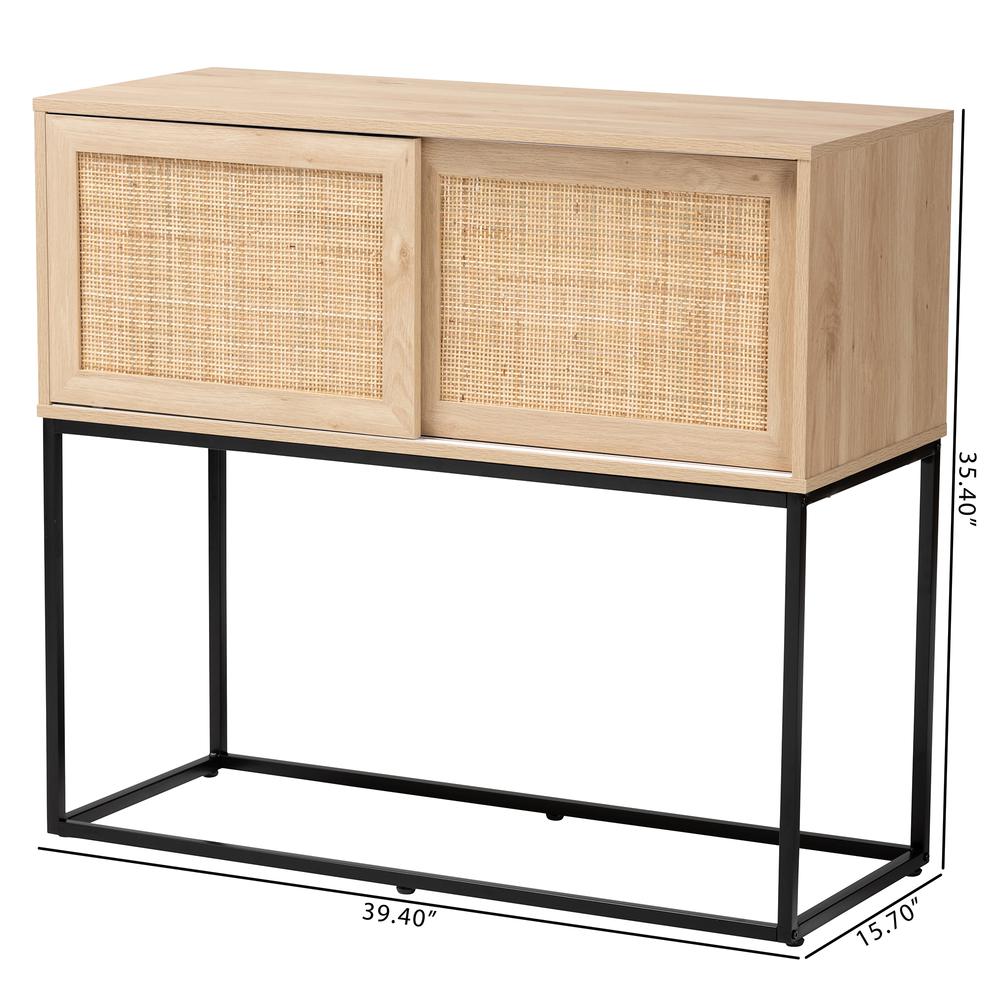 Transitional Natural Brown Finished Wood and Natural Rattan Sideboard Buffet. Picture 20