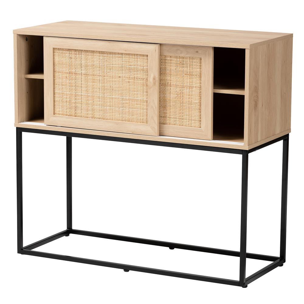 Transitional Natural Brown Finished Wood and Natural Rattan Sideboard Buffet. Picture 12