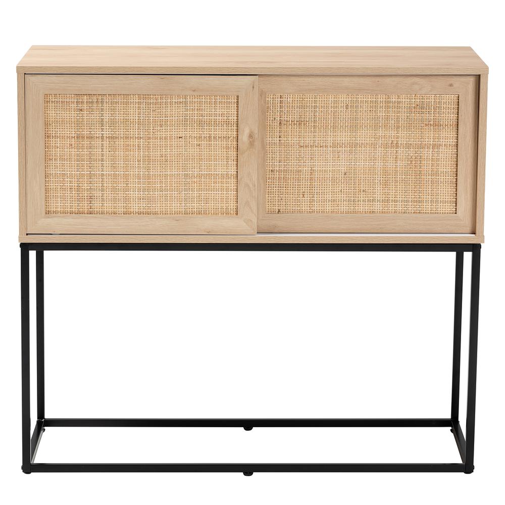 Transitional Natural Brown Finished Wood and Natural Rattan Sideboard Buffet. Picture 13