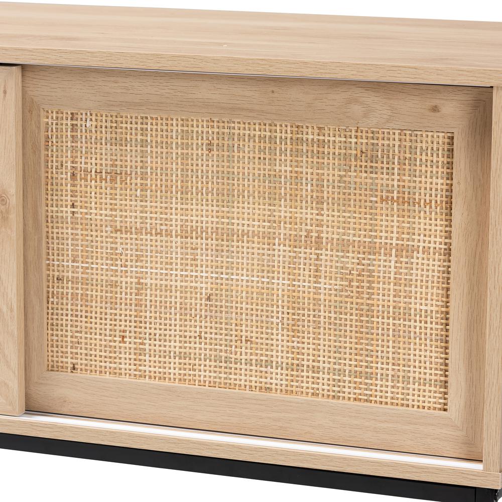 Transitional Natural Brown Finished Wood and Natural Rattan Sideboard Buffet. Picture 15