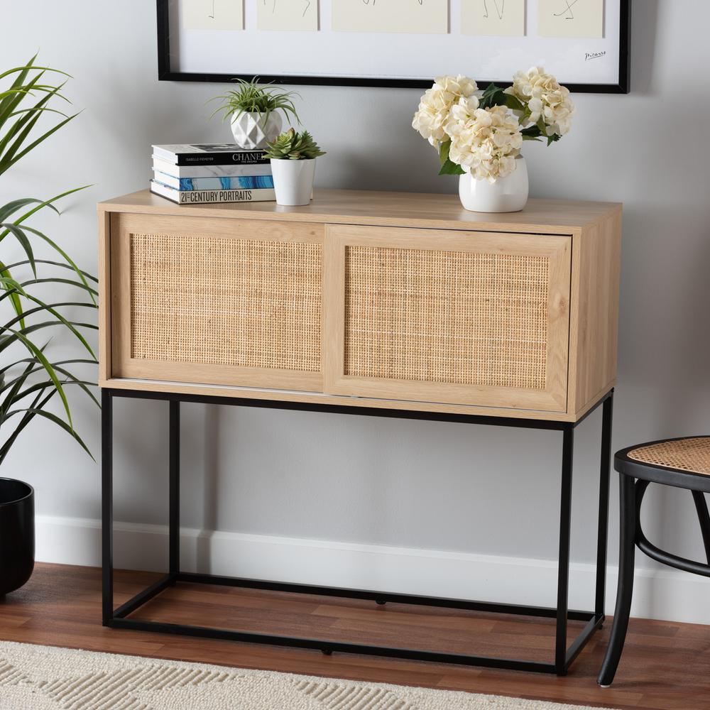 Transitional Natural Brown Finished Wood and Natural Rattan Sideboard Buffet. Picture 18