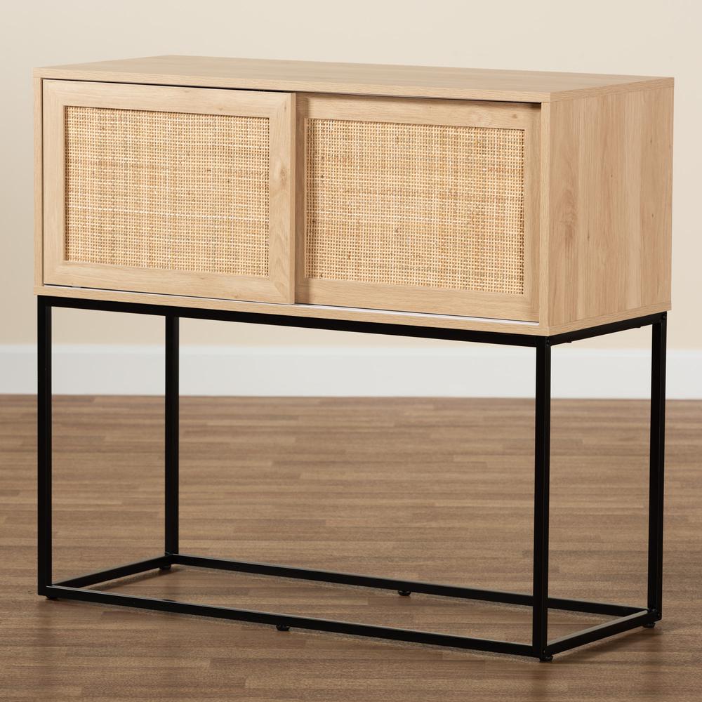 Transitional Natural Brown Finished Wood and Natural Rattan Sideboard Buffet. Picture 19