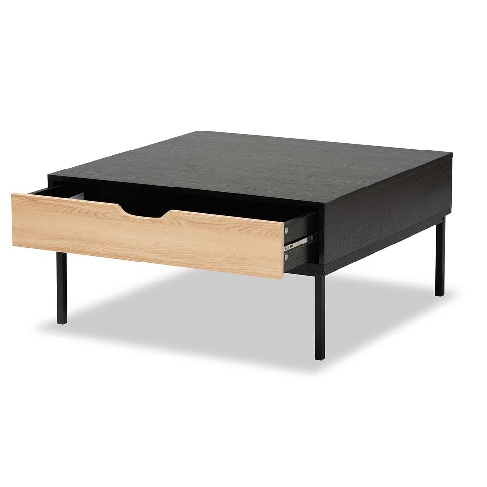 Two-Tone Oak Brown and Black Finished Wood Coffee Table. Picture 13