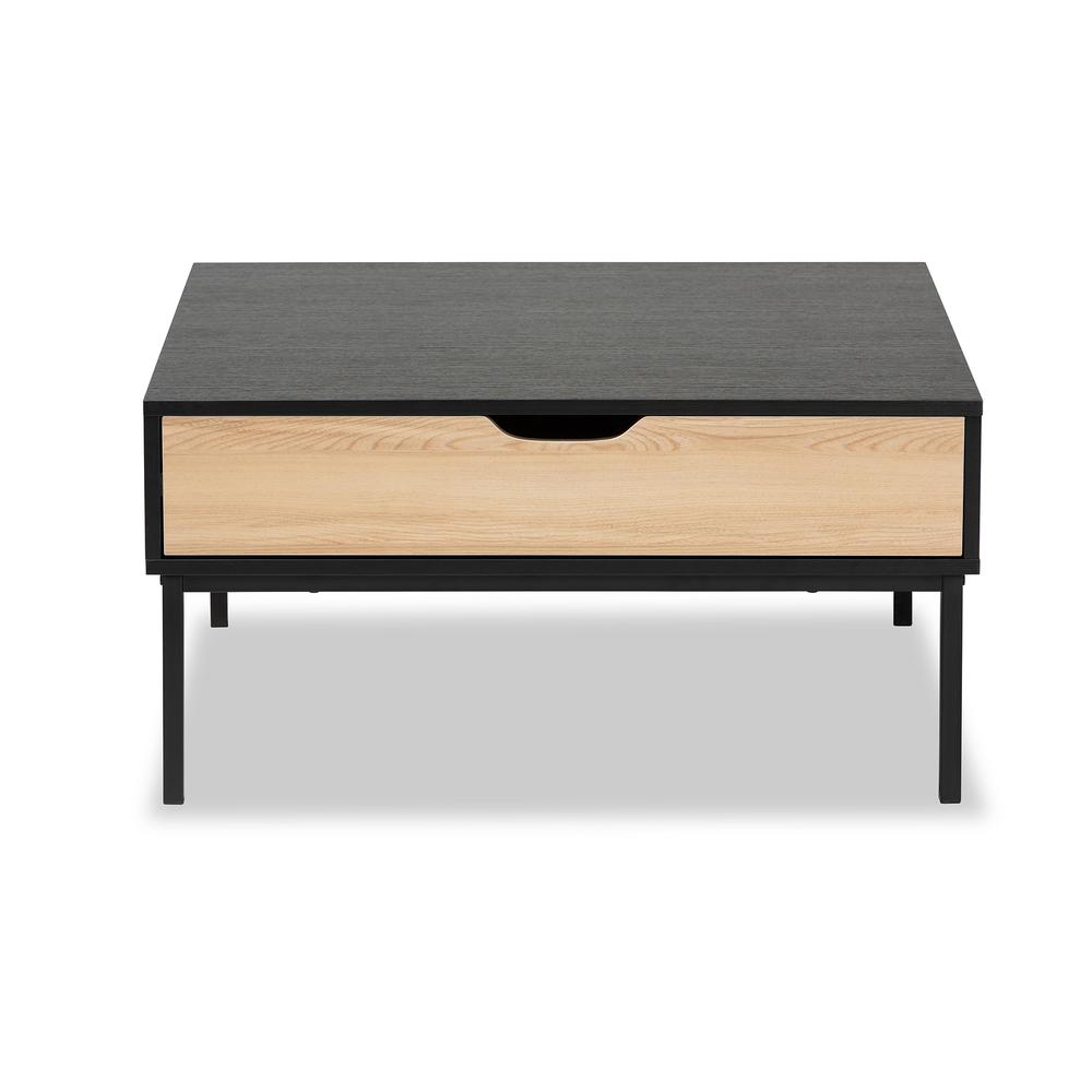 Two-Tone Oak Brown and Black Finished Wood Coffee Table. Picture 14
