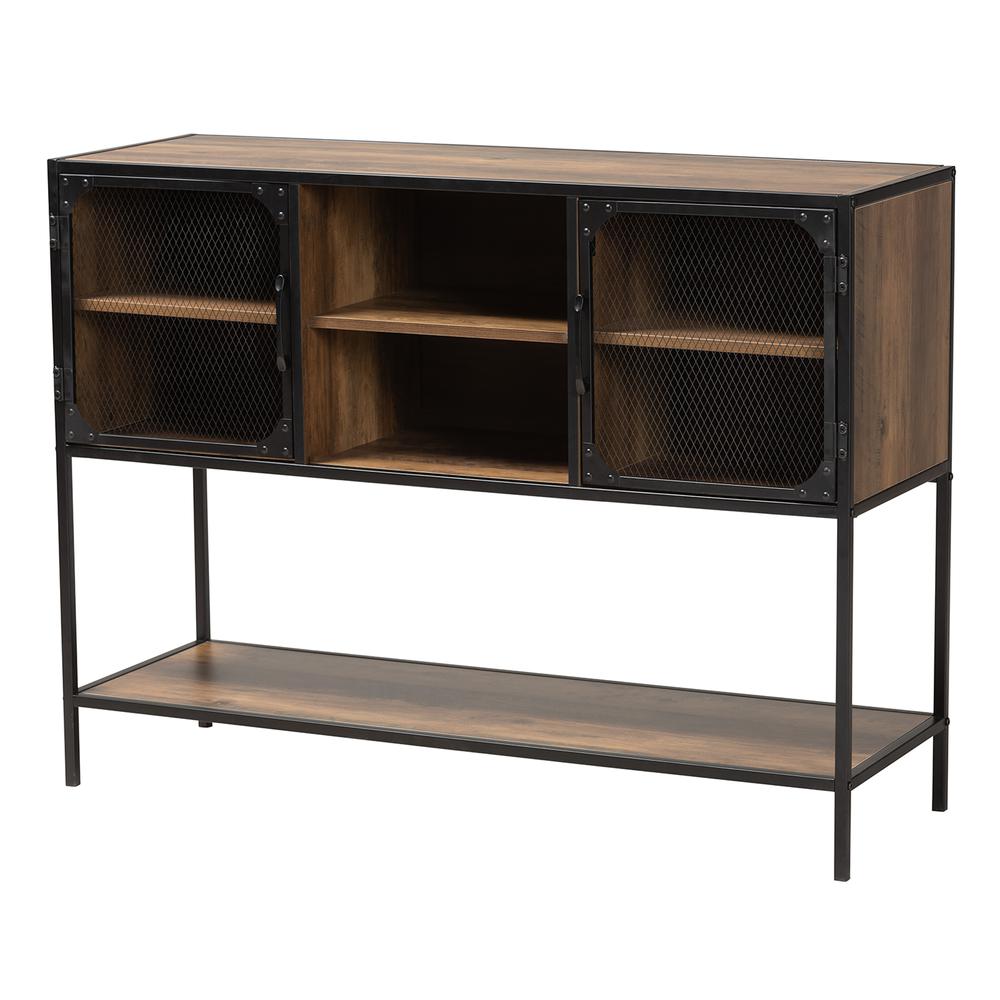 Industrial Walnut Brown Finished Wood and Black Metal 2-Door Sideboard. Picture 11
