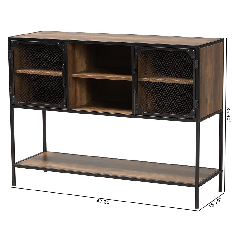 Industrial Walnut Brown Finished Wood and Black Metal 2-Door Sideboard. Picture 20