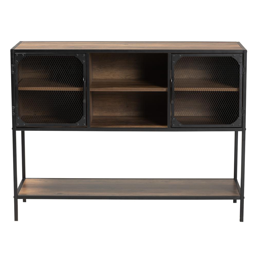 Industrial Walnut Brown Finished Wood and Black Metal 2-Door Sideboard. Picture 13