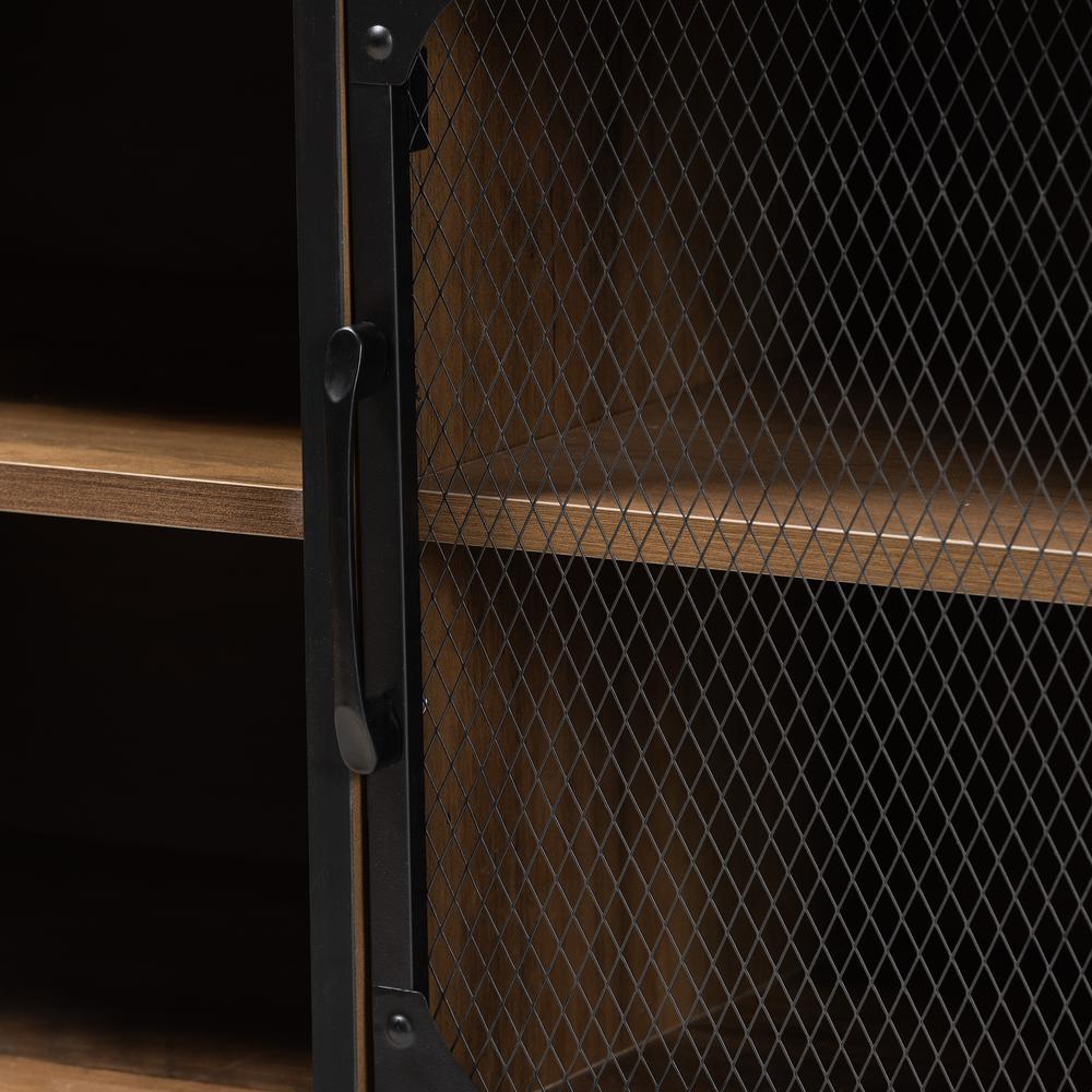 Industrial Walnut Brown Finished Wood and Black Metal 2-Door Sideboard. Picture 15