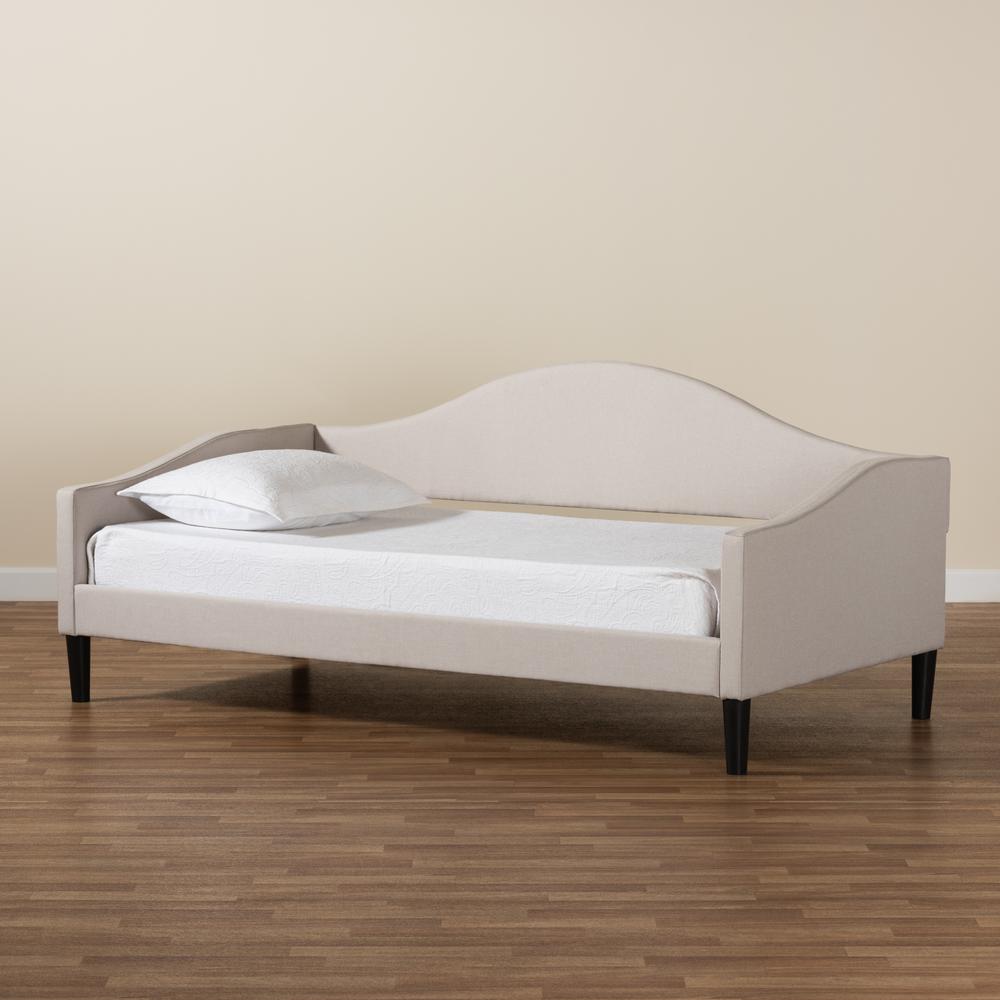 Beige Fabric Upholstered and Dark Brown Finished Wood Full Size Daybed. Picture 17