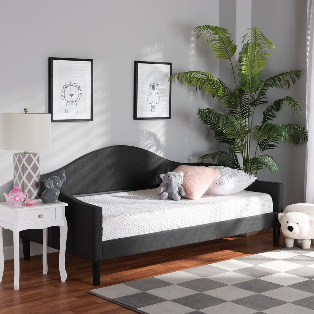 Charcoal Fabric Upholstered and Dark Brown Finished Wood Twin Size Daybed. Picture 16