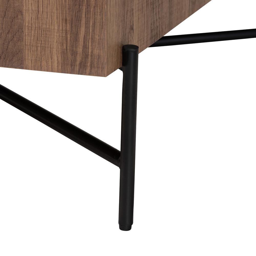 Savion Modern Industrial Walnut Brown Finished Wood and Black Metal Coffee Table. Picture 10