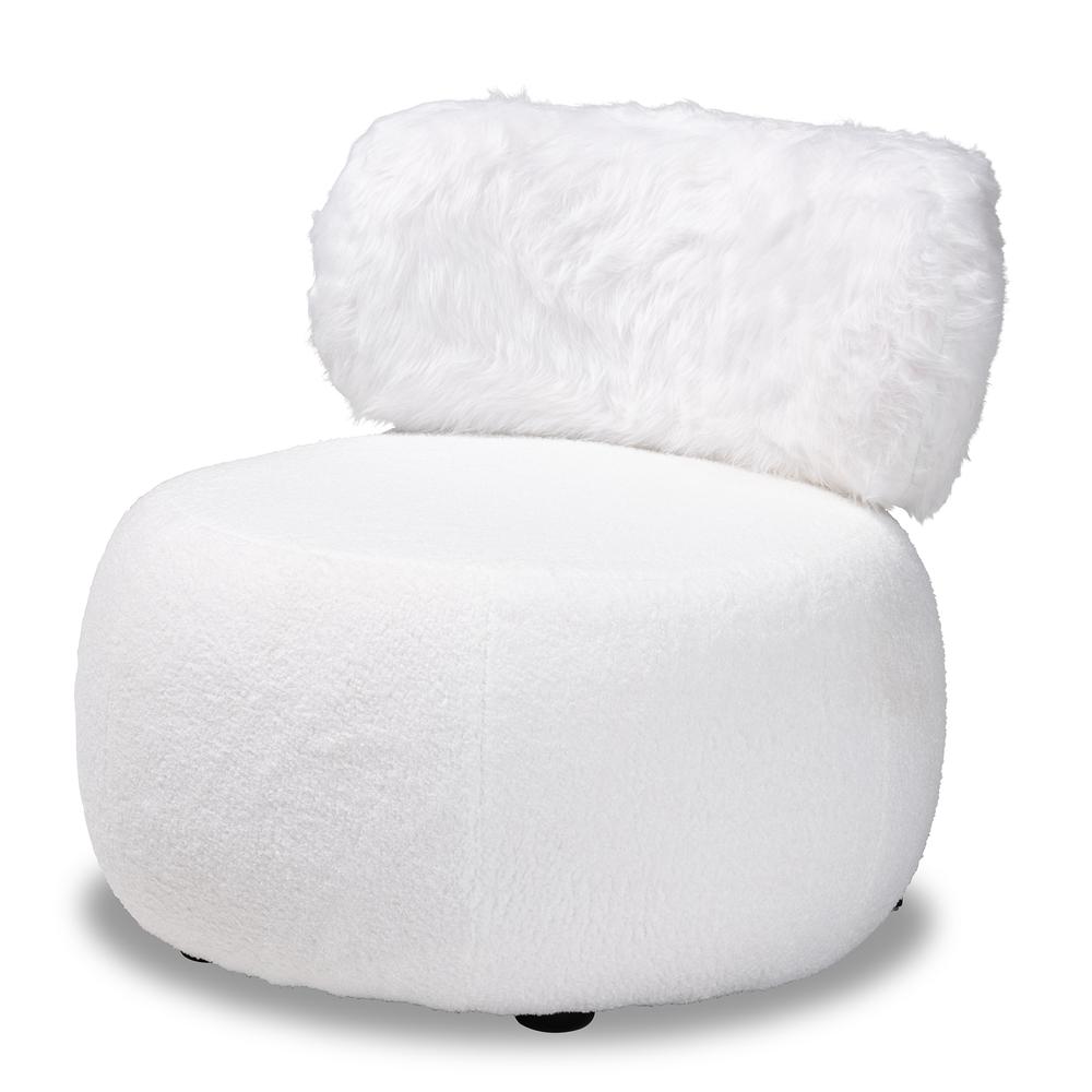 White Fabric Upholstered and Black Metal Accent Chair. Picture 10