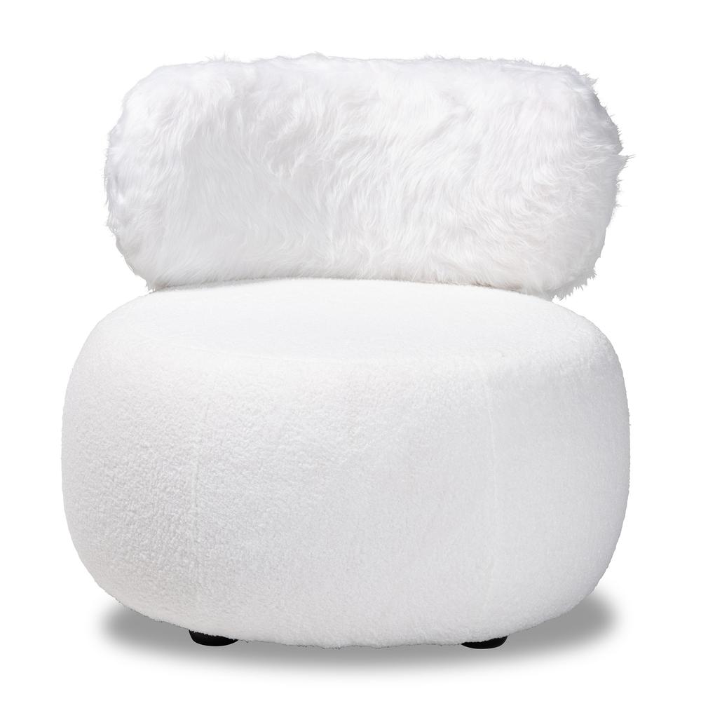 White Fabric Upholstered and Black Metal Accent Chair. Picture 11