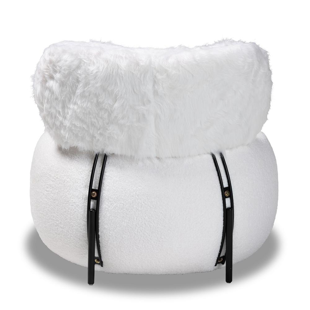 White Fabric Upholstered and Black Metal Accent Chair. Picture 13