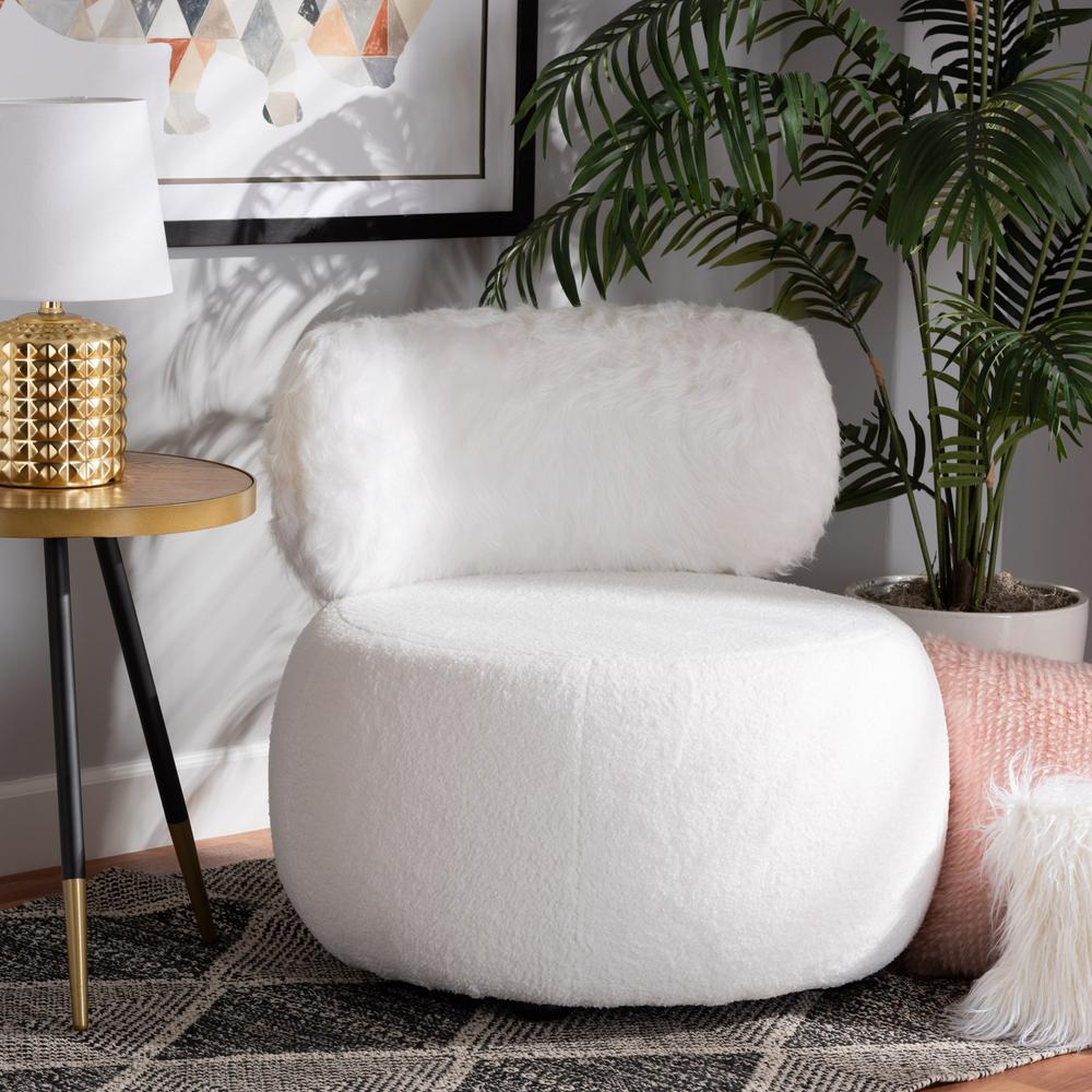 White Fabric Upholstered and Black Metal Accent Chair. Picture 16