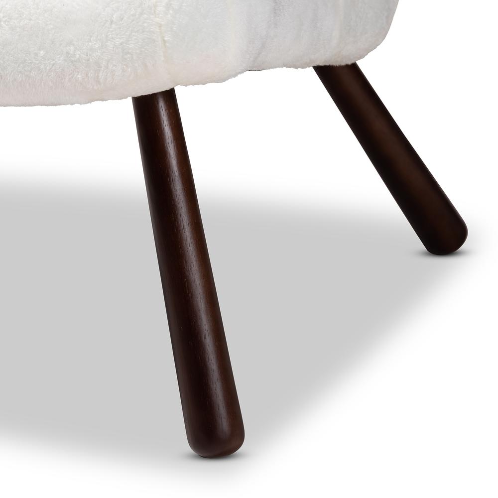 White Sherpa Upholstered and Walnut Brown Finished Wood Accent Chair. Picture 16
