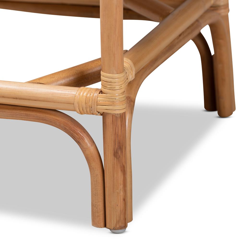 Bohemian White Fabric Upholstered and Natural Brown Rattan Counter Stool. Picture 16