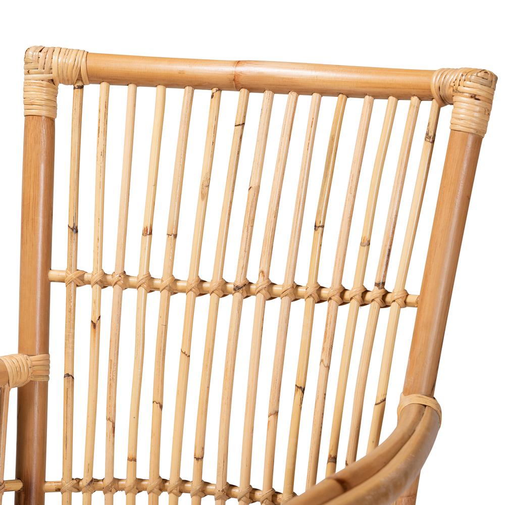 Bohemian White Fabric Upholstered and Natural Brown Rattan Armchair. Picture 15