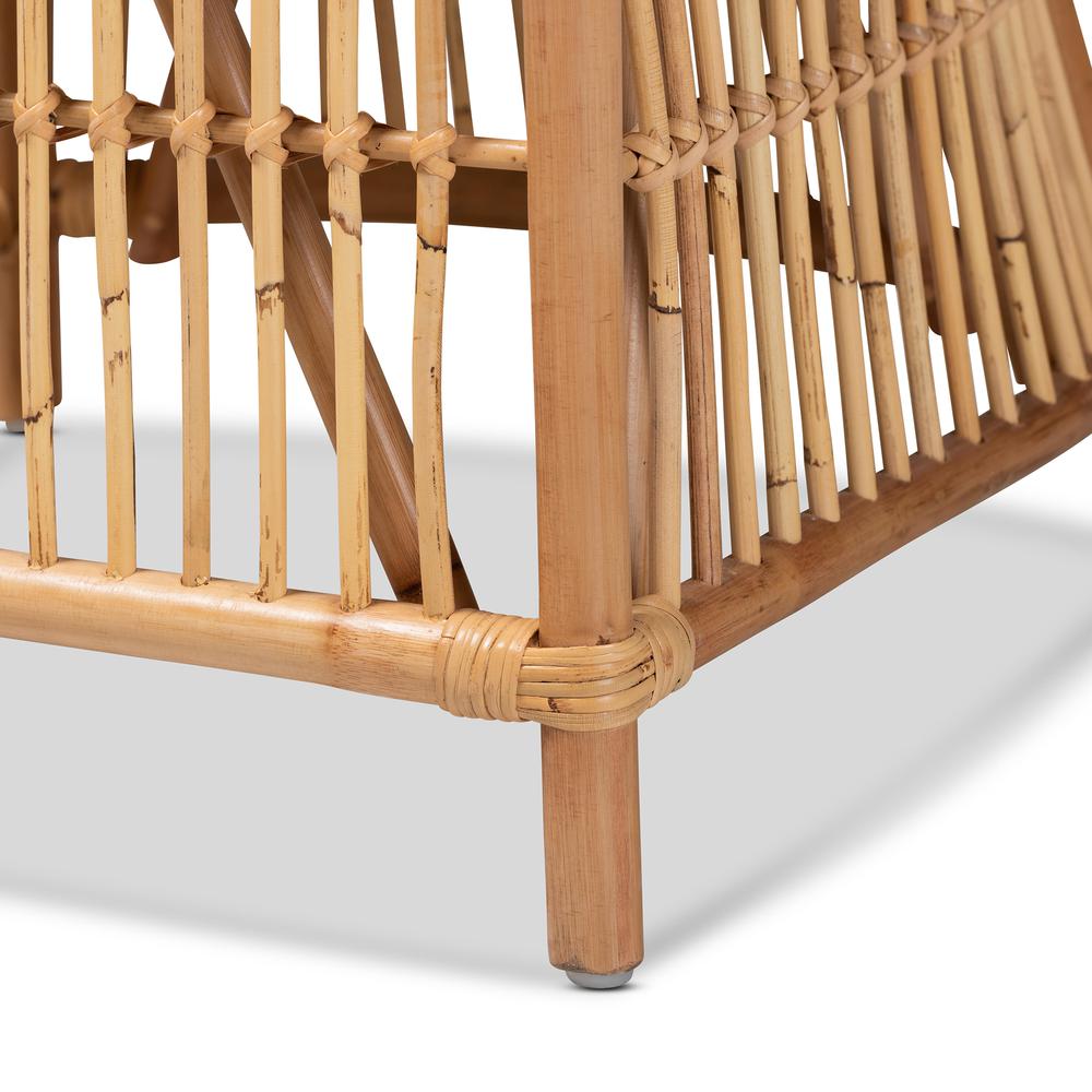Bohemian White Fabric Upholstered and Natural Brown Rattan Armchair. Picture 16