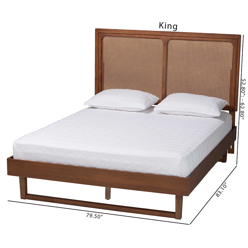 Rondell Mid-Century Modern Ash Walnut Woven Rattan Queen Size Bed. Picture 21