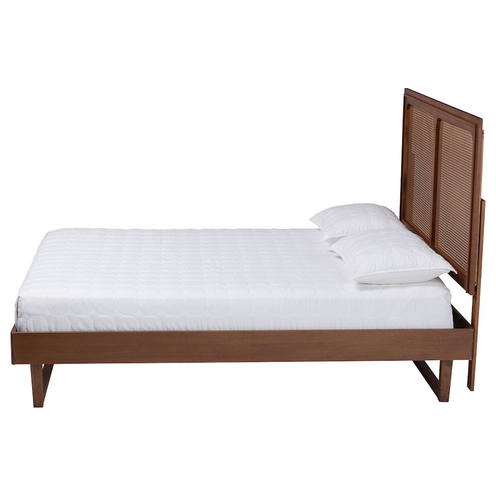Rondell Mid-Century Modern Ash Walnut Woven Rattan Queen Size Bed. Picture 13