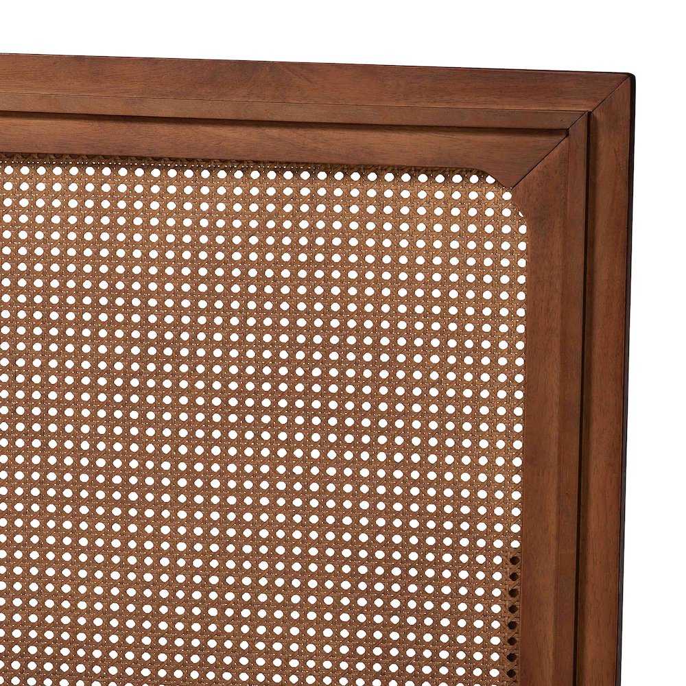 Rondell Mid-Century Modern Ash Walnut Woven Rattan Queen Size Bed. Picture 15