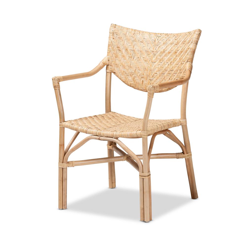 bali & pari Damani Modern Bohemian Natural Brown Finished Rattan Dining Chair. Picture 11