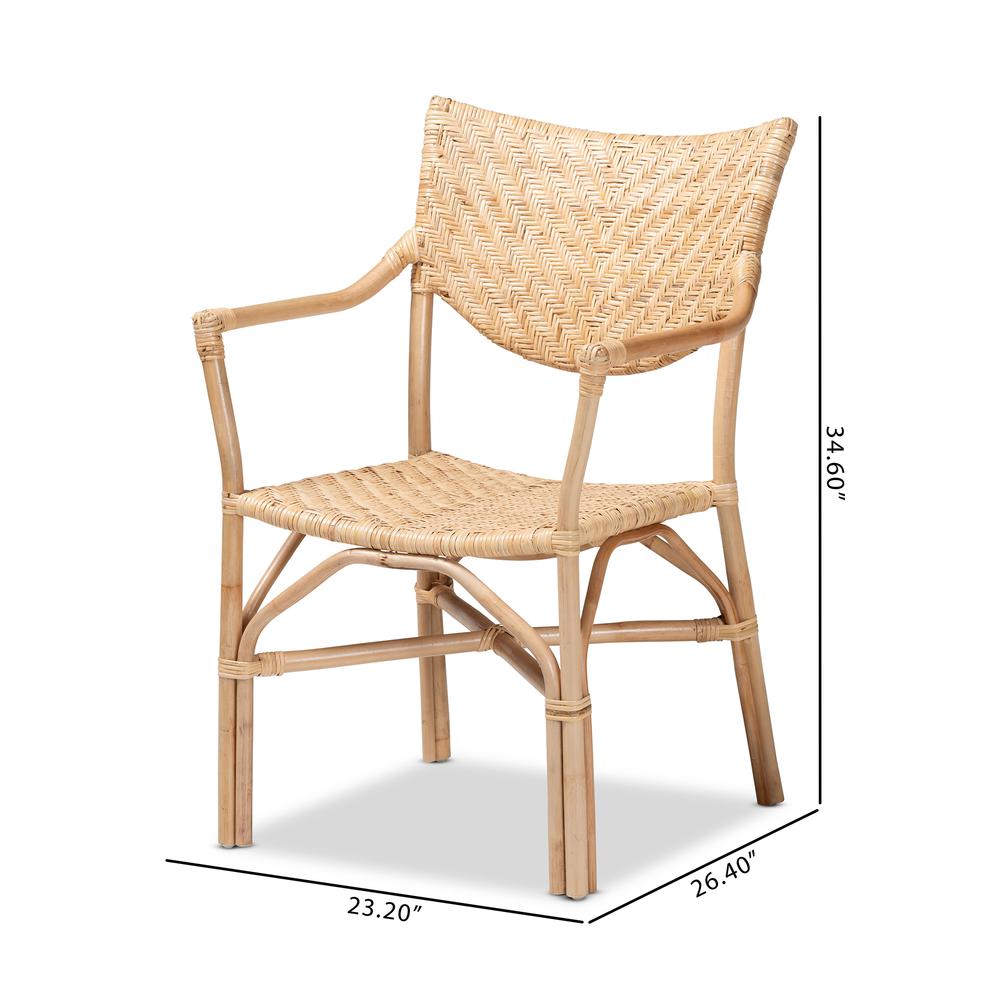 bali & pari Damani Modern Bohemian Natural Brown Finished Rattan Dining Chair. Picture 20