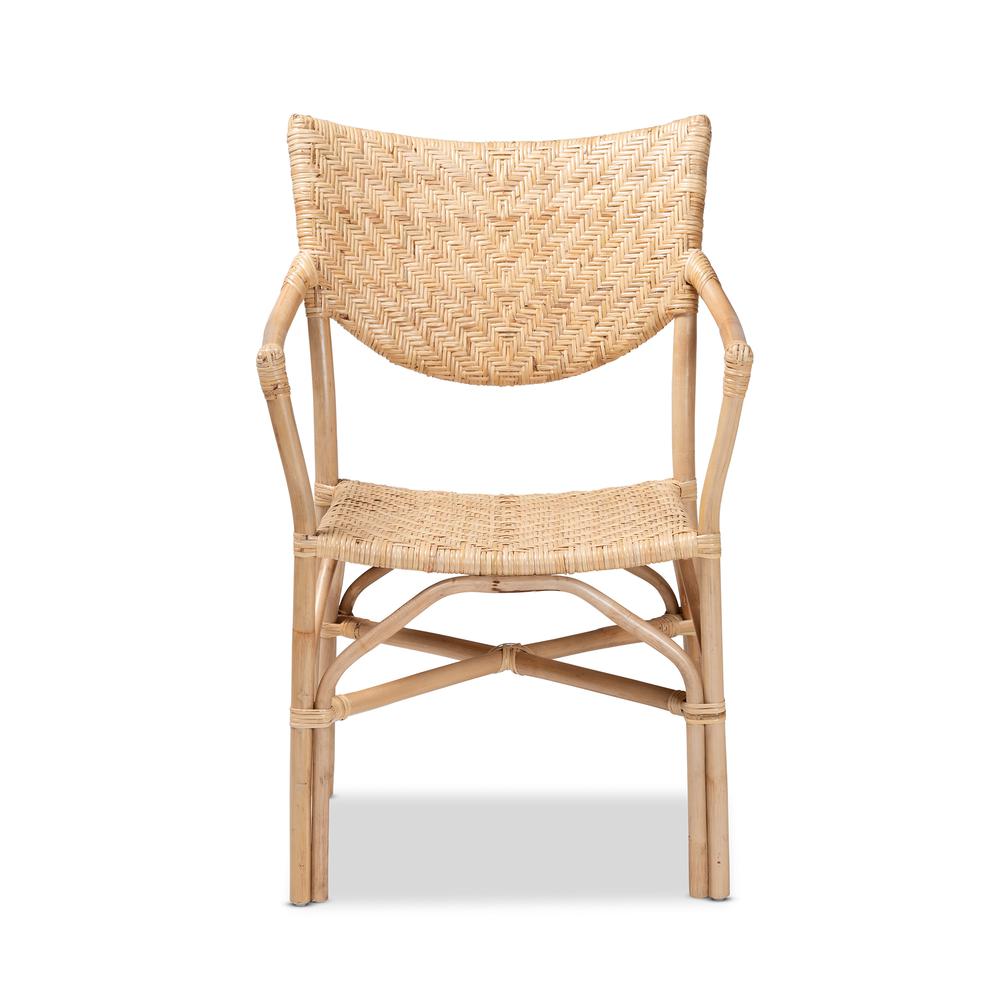 bali & pari Damani Modern Bohemian Natural Brown Finished Rattan Dining Chair. Picture 12