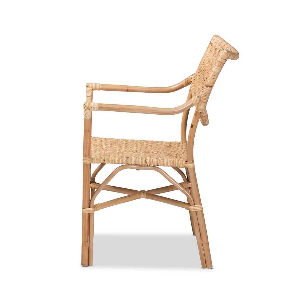 bali & pari Damani Modern Bohemian Natural Brown Finished Rattan Dining Chair. Picture 13