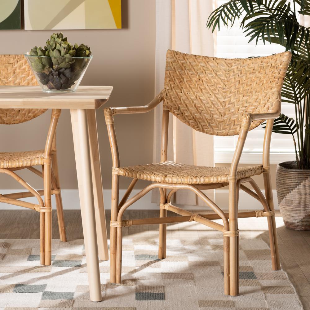bali & pari Damani Modern Bohemian Natural Brown Finished Rattan Dining Chair. Picture 18