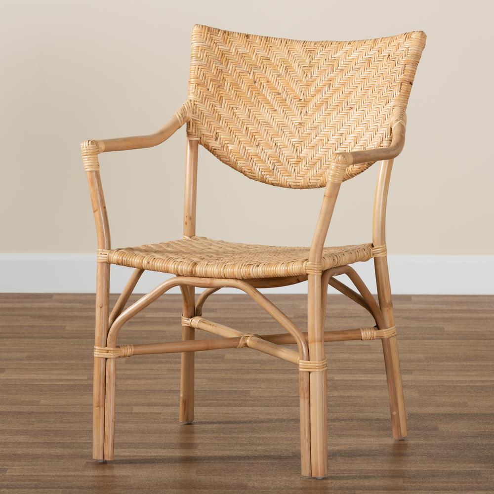 bali & pari Damani Modern Bohemian Natural Brown Finished Rattan Dining Chair. Picture 19