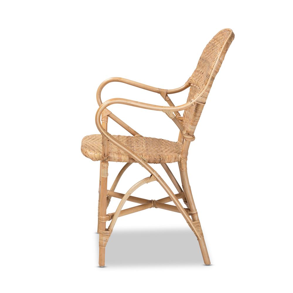 bali & pari Genna Modern Bohemian Natural Brown Finished Rattan Dining Chair. Picture 13