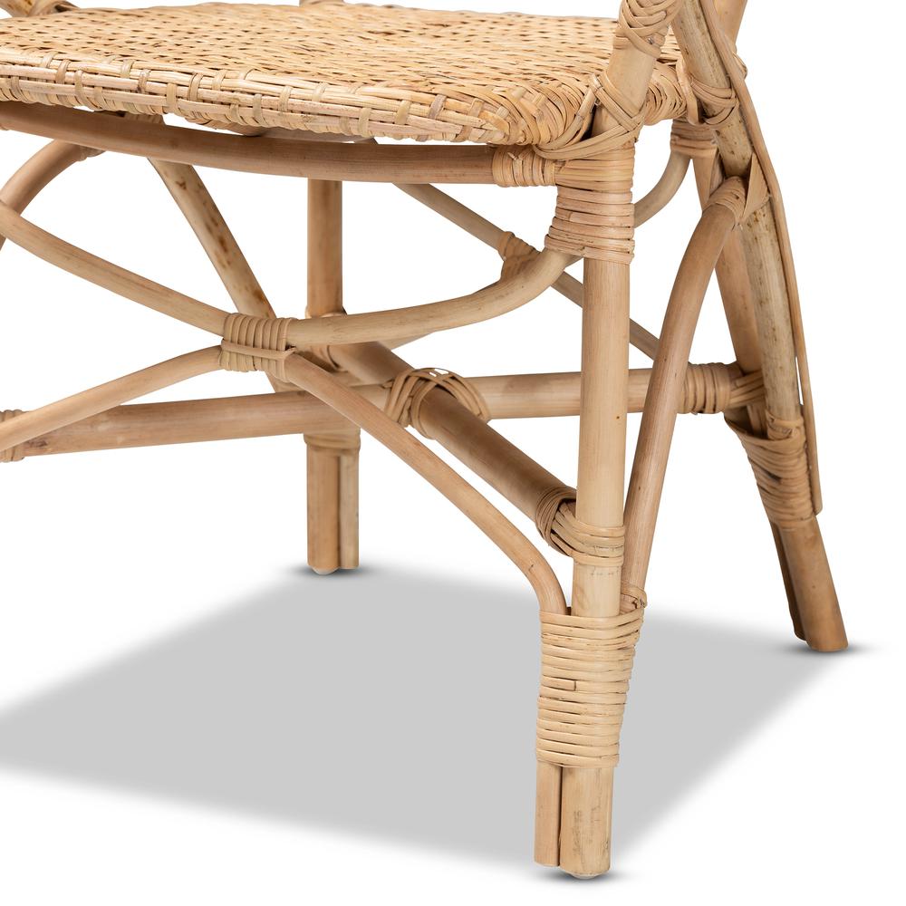 bali & pari Genna Modern Bohemian Natural Brown Finished Rattan Dining Chair. Picture 16